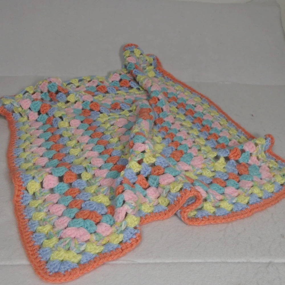 Handmade Unisex Baby Blanket 25x25 Multicolor Pastel Crochet Granny Square Boho